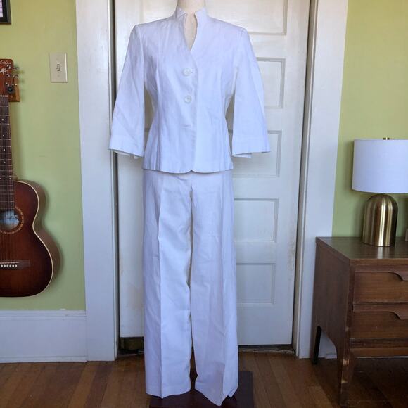 Cato Linen Blend 2-Piece Suit Set Women’s 10 (M) White Minimalist Resort Chic - Picture 1 of 9
